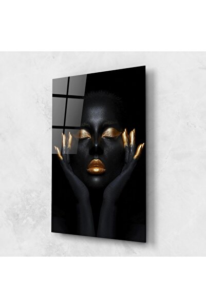 Arthub Tablou Sticla,Dormitor si Living, Black And Gold, Fingertips Gold Makeup