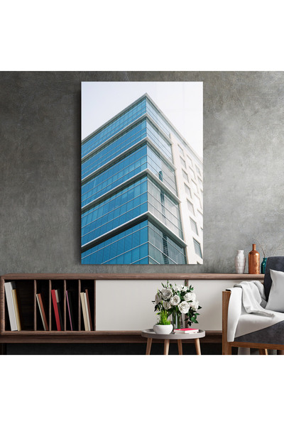 Arthub Glass Painting, Bedroom and Living Room, Urban, Blue Glass Tower