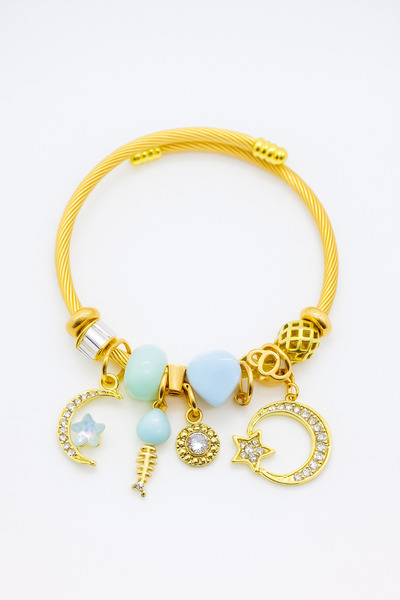 MakeWell سوار من الفولاذ المقاوم للصدأ بلون ذهبي مع تصميم نجمة وقلب وكرز للأطفال