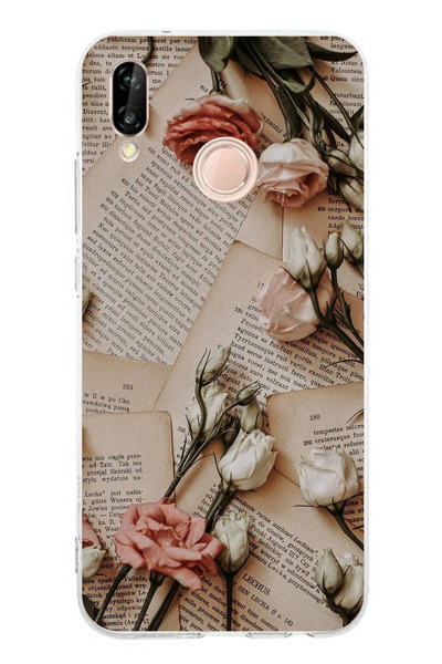 TechTree حافظة سيليكون مطبوع متوافقة مع هاتف هواوي P20 لايت بتصميم الورود الص...