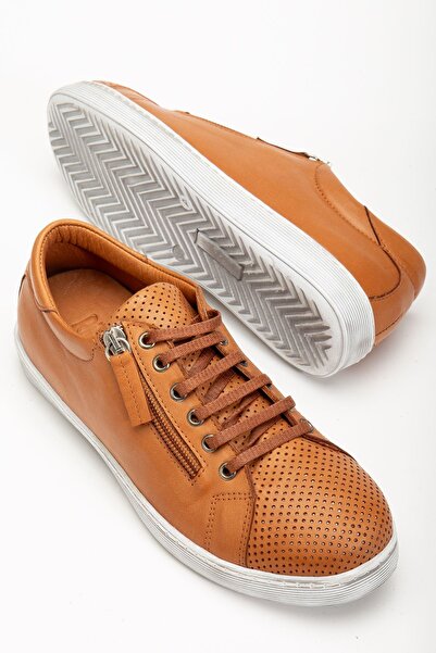 Hayalimdeki Ayakkabı Women's Tan Genuine Leather Perforated Sports Shoes