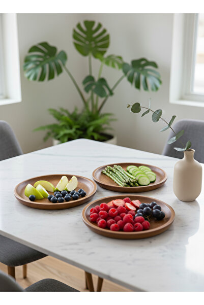 MİLAYHOME 25x25 Akasya Ahşap Yuvarlak Derin Tabak – Doğal Masif Sunum ve Serv...