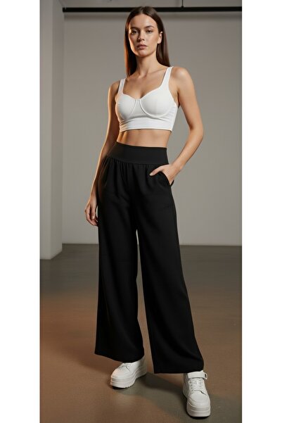The High Waist Wide Leg Cotton Elastic Women's Trousers