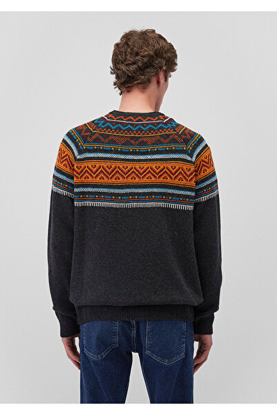 Mavi Yün Karışımlı Jakarlı Kazak 070658