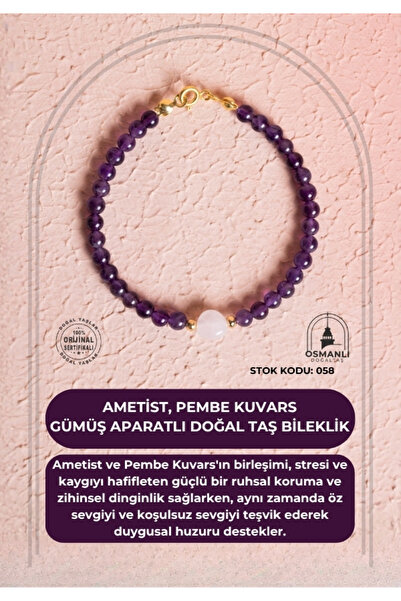 OSMANLI DOĞAL TAŞ Sertifikalı Ametist, Pembe Kuvars Gümüş Aparatlı Doğal Taş ...
