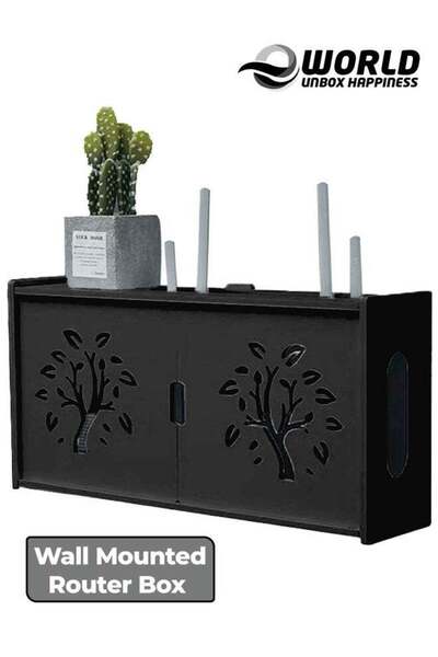 Eworld Wall-Mounted Router Rack with Patch Panel Shielding Box, Black