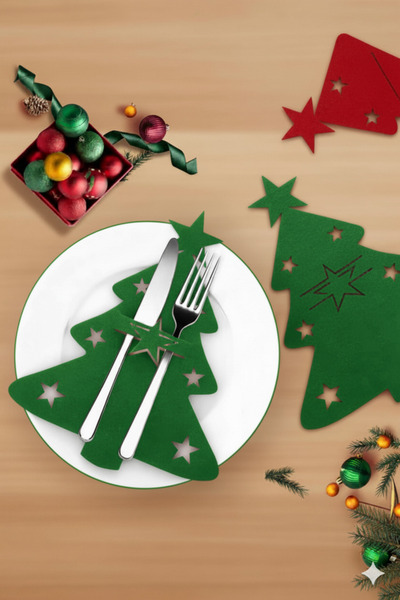 KAŞIKBEY زينة فاخرة لطاولة عيد الميلاد - حامل أدوات المائدة على شكل شجرة الصن...