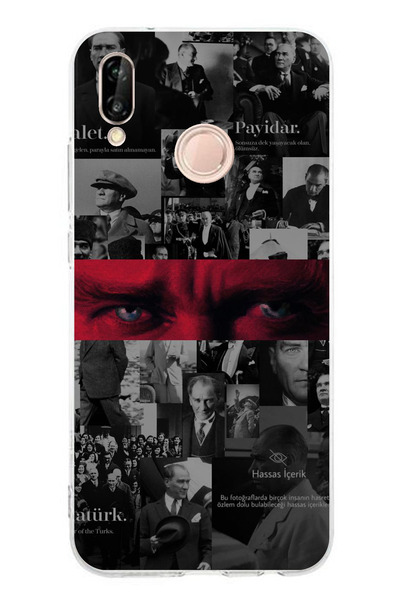 TechTree حافظة سيليكون متوافقة مع هاتف هواوي P20 لايت بتصميم عيون أتاتورك مطبوع