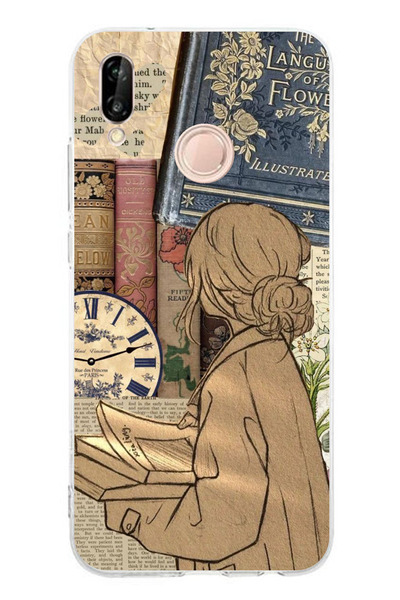 TechTree حافظة سيليكون مطبوع متوافقة مع هاتف هواوي P20 لايت بتصميم ريترو جريد...