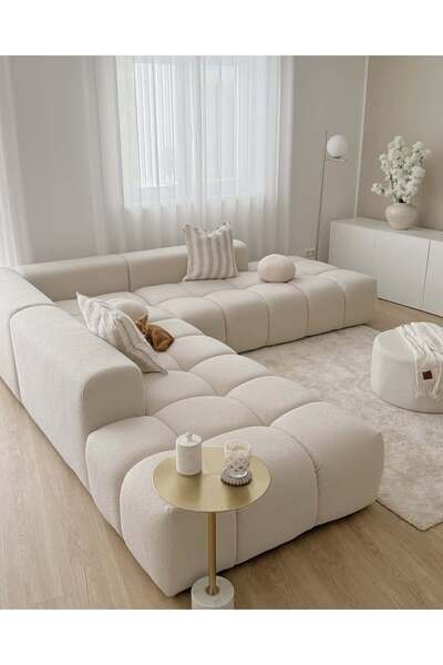 Mododizayn PEKİN KÖŞE 3 modül bukle kumaş kırık beyaz