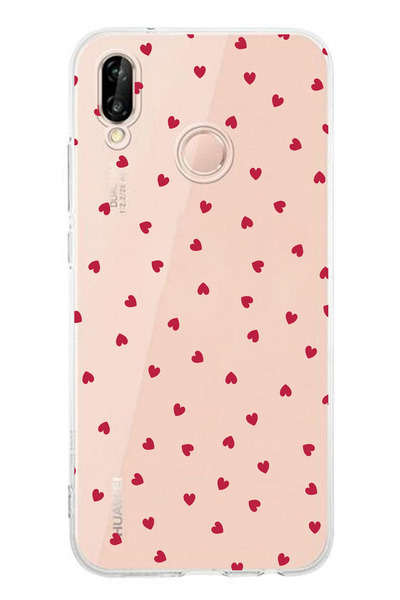 TechTree حافظة سيليكون مطبوع متوافقة مع هاتف هواوي P20 لايت بتصميم قلوب حمراء