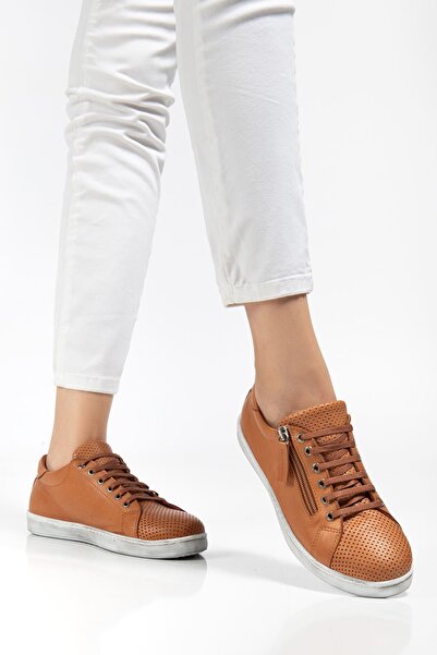 Hayalimdeki Ayakkabı Women's Tan Genuine Leather Perforated Sports Shoes