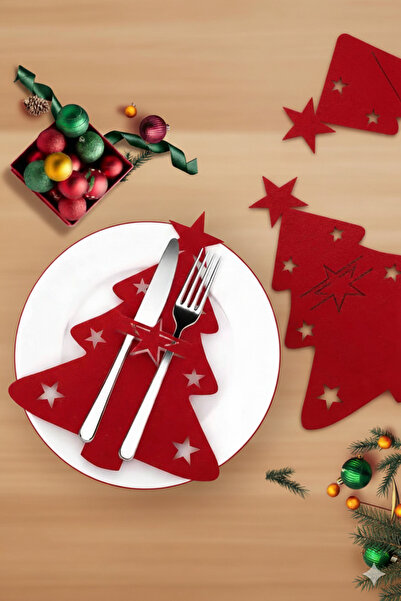 KAŞIKBEY زينة فاخرة لطاولة عيد الميلاد - حامل أدوات المائدة على شكل شجرة الصنوبر 8 قطع لتزيين طاولة عيد الميلاد حامل مناديل