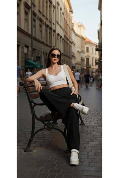 The High Waist Wide Leg Cotton Elastic Women's Trousers