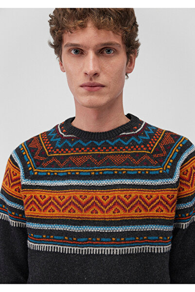 Mavi Yün Karışımlı Jakarlı Kazak 070658