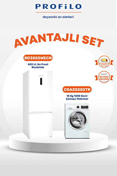 Profilo 2li Buzdolabı (BD3055WECN) + 10 kg Çamaşır Makinesi (CGA25202TR) Set