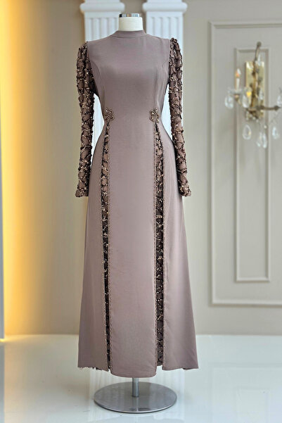 Amine Hüma Tusem Abiye Elbise Vizon