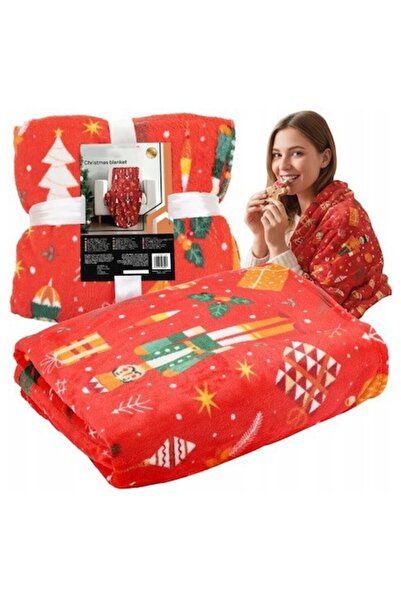 LikeSmart Red Christmas Plush Blanket, Festive Multicolor Pattern, 150x200 cm, Red