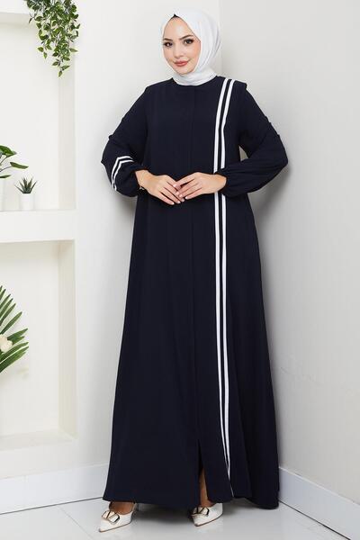 hafsamina Striped Detail Ferace Navy Blue Hm2846