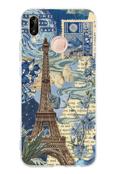 TechTree حافظة سيليكون متوافقة مع هاتف Huawei P20 Lite وبرج إيفل مطبوع