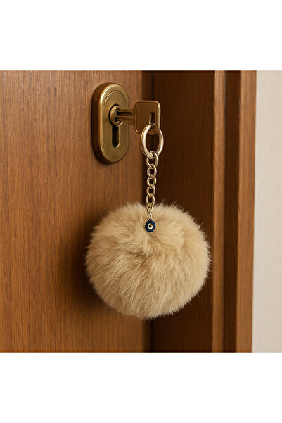 Homeland حلقة مفاتيح ذهبية على شكل بومبوم منفوش من الفرو الناعم على شكل جمل ل...