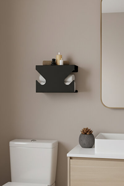 Grandmix Roll Towel Organizer and Bathroom Shelf Matte Black Decorative Wall ...