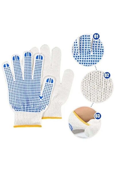 Premium قفازات أمان قطنية محبوكة بنقاط زرقاء - قبضة متينة مضادة للانزلاق