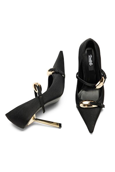 Dedos Women's High Heels Double Buckle Pointed Toe Glitter Satin Evening Dress Shoes 305