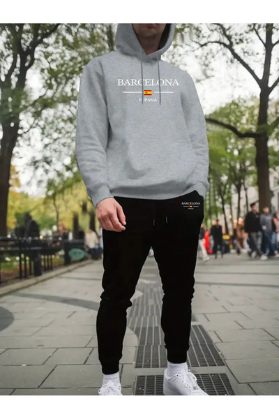 Soothing Space Unisex Barcelona Spain Hooded Sweatshirt + Jogger Tracksuit Set