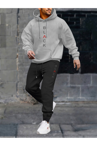 Soothing Space Unisex Oversized Black Written Hoodie & Jogger Sweatpants Set