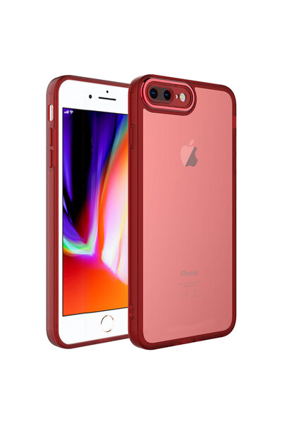 zore iPhone 8 Plus Case Camera Protected Transparent Senk Post Cover - Red