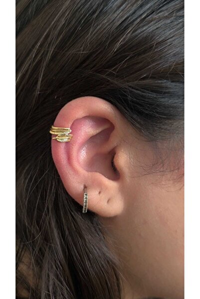 feyza collection 1 Adet Tüy Figürlü Geçirmeli Çelik Kıkırdak Küpe