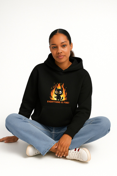 LORVEX Oversize kroj Sve je u redu print unisex Sa kapuljačom majica