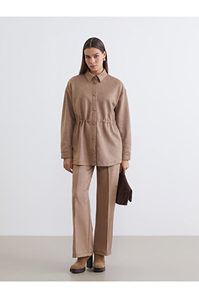 LC Waikiki Beige Standard Fit Women's Suede Look Trousers