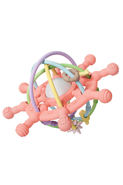 algoshop Baby teething toy, interactive rattle ball for motor skills, gum ring, silicone sensory pacifier