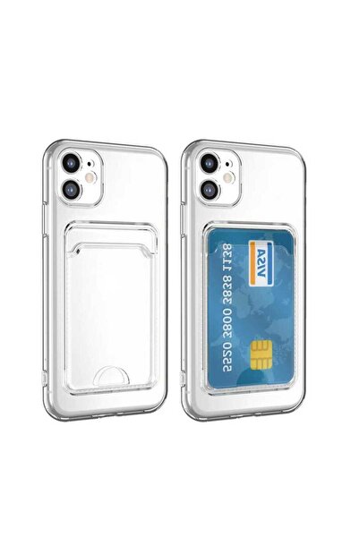 zore iPhone 11 Compatible Card Holder Transparent Senk Setra Clear Silicone Case-No Color