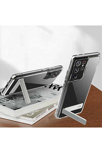 zore Galaxy S21 Ultra Compatible Stand Transparent Silicone Senk L-Stand Case-No Color