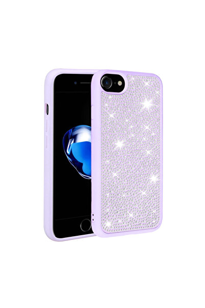 zore iPhone 8 Case Shiny Stone Design Senk Ston Cover - Lilac