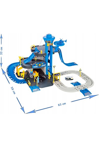 LikeSmart Car Garage Set with Police Station, 3 Levels, Mobile Lift, 2 Cars + Propeller