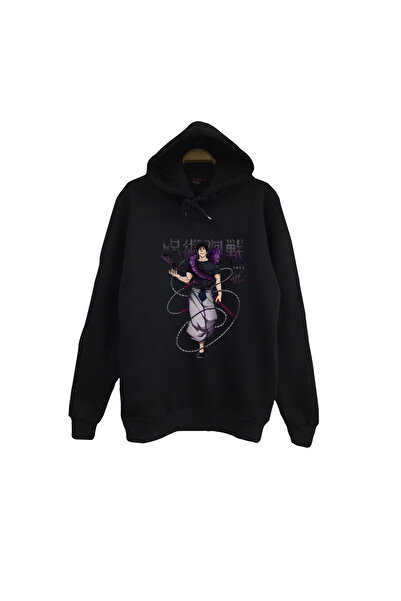 fame-stoned Jujutsu Kaisen Satoru Gojo Anime Printed Unisex 100% Cotton Black Hooded Sweatshirt