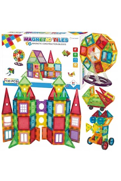 LikeSmart Магнитни плочки 130 — Комплект магнитни конструктори за деца, 130 ч...