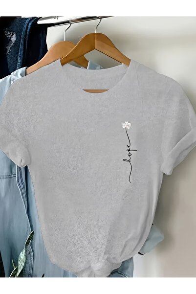 Eritqaa Unisex Oversized T-Shirt with Love Written and Floral Pattern