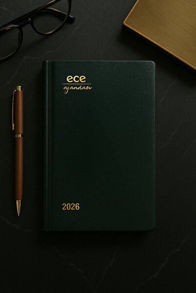 Ece Ajandası Akçay 2026 12x18 Günlük Ajanda Çizgili Koyu Yeşil