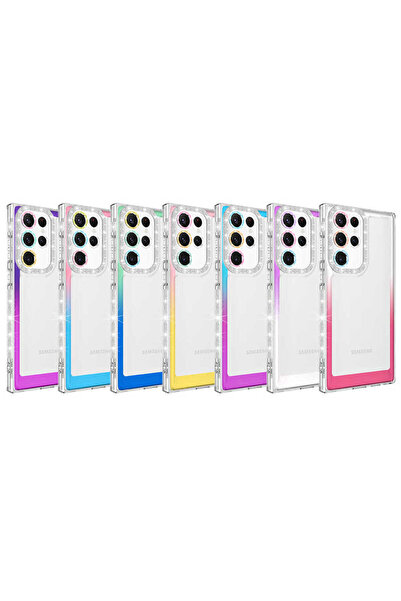 zore Galaxy S22 Ultra Compatible Lsenk Protected Senk Parking Case with Glitter and Color Transition Design-Pink-Ma