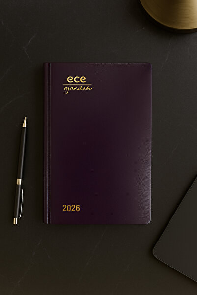 Ece Ajandası Akçay 2026 12x18 Günlük Ajanda Çizgili Mor