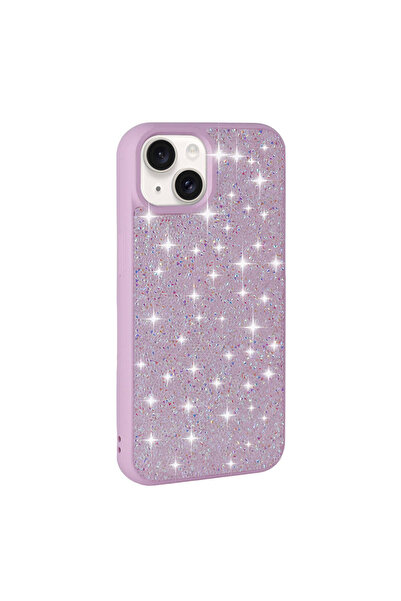 zore iPhone 15 Plus Compatible Shiny Gemstone Design Diamond Senk Case-Lilac