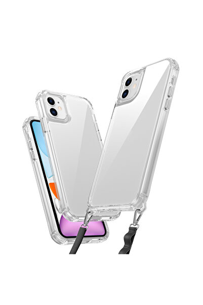 zore iPhone 11 Case Aihttgli Senk Snap Silicone Cover with Attachable Strap - Transparent