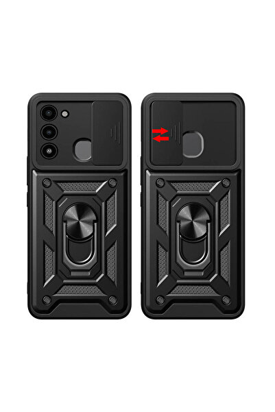 zore Tecno Spark 8C Case Magnetic Stand Camera Protection Senk Sliding Vega Cover - Black