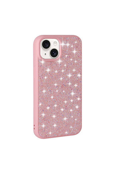 zore iPhone 15 Plus Compatible Shiny Gemstone Design Diamond Senk Case-Pink