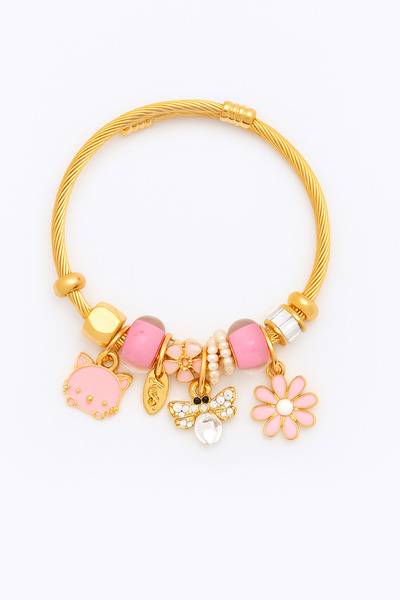 MakeWell سوار من الفولاذ المقاوم للصدأ بلون ذهبي مع تصميم قطة دولفين نجمية للأطفال